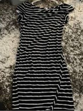 Calvin Klein Black and White Striped Midi Dress
